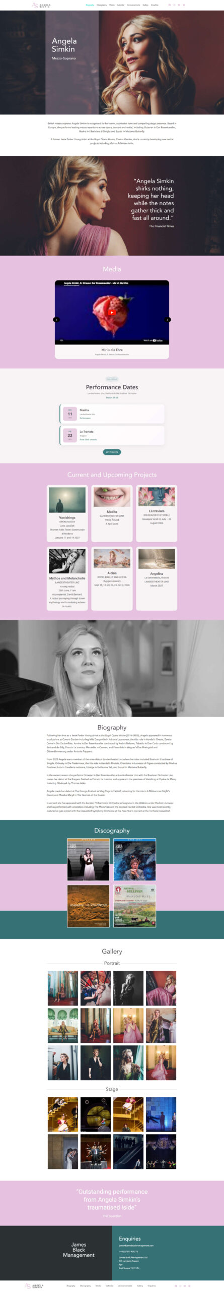Angela Simkin website screenshot, a Barnzio client project
