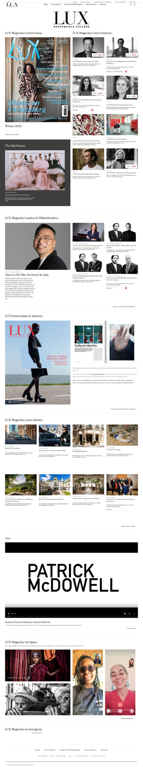LUX Magazine website screenshot, a Barnzio client project