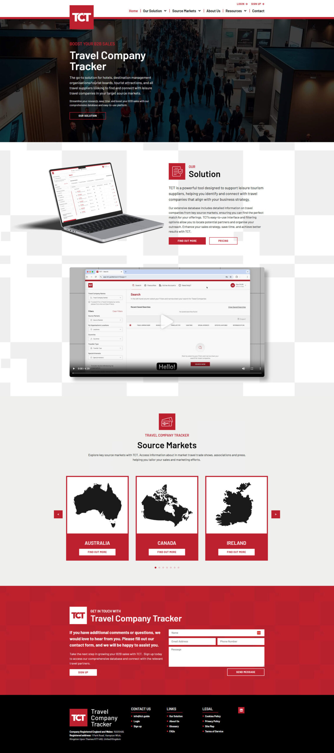 Travel Company Tracker website screenshot, a Barnzio client project